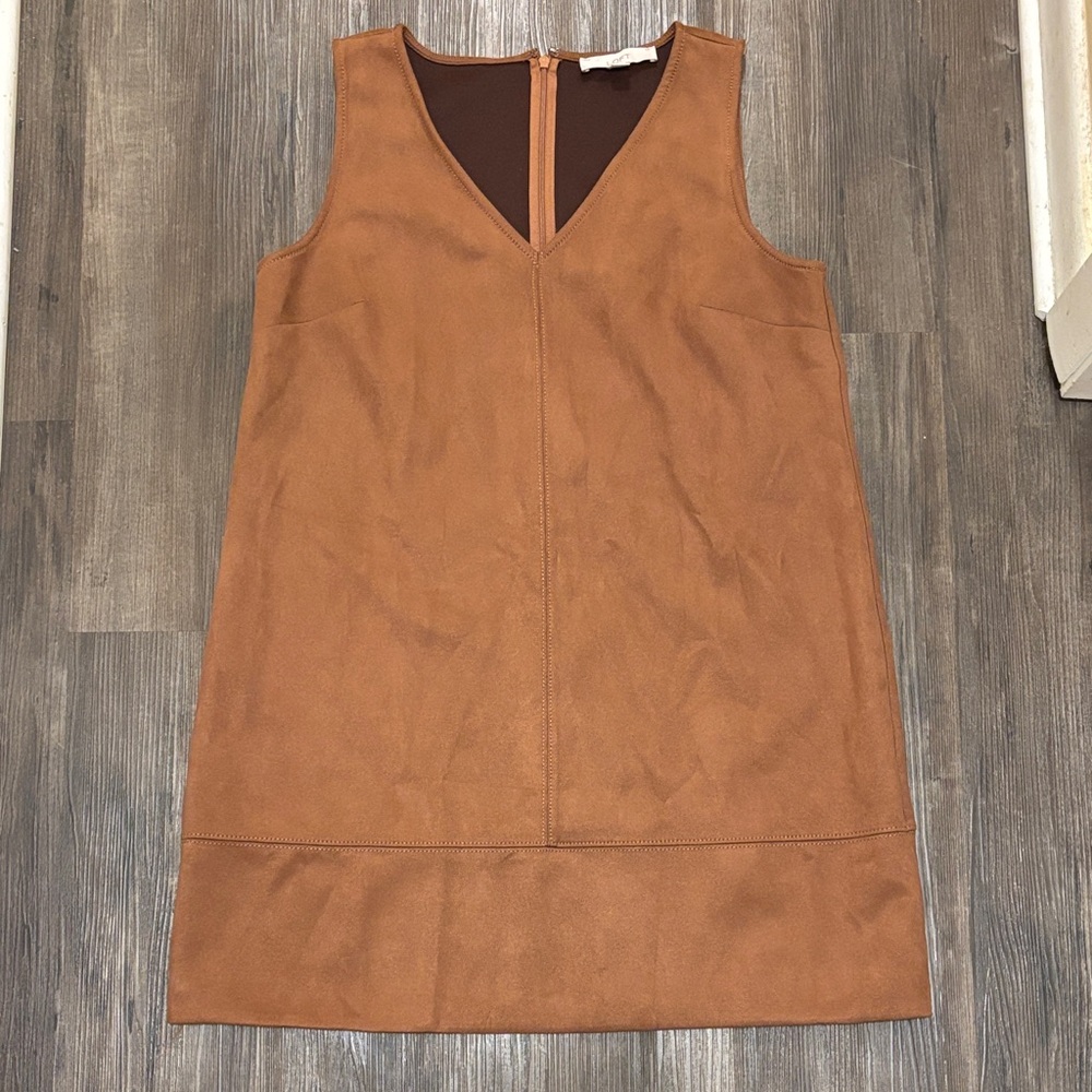 LOFT Cognac Faux Suede V-Neck Mini Dress